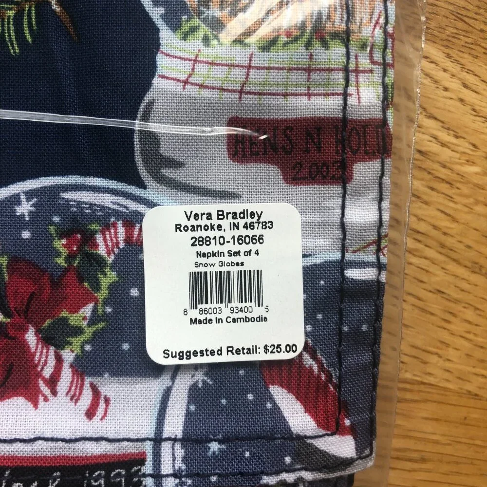 Vera Bradley Napkin Set of 4 Snow Globes NWT